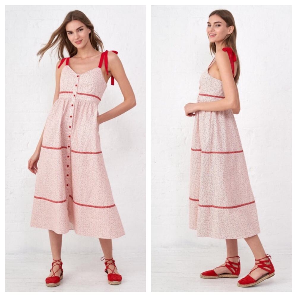 La Ligne Floral Kate Dress Cottagecore Tiered Button Down Women's Small